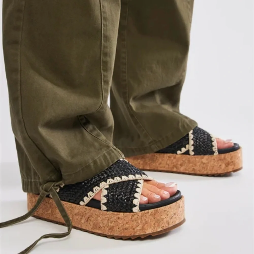 NWT Black Platform Cork Sandals Women’s 8 - Picture 2 of 6